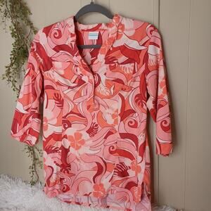 Columbia Size S Womens Pink Cotton Blend 1/2 Button 3/4 Sleeve Slim Blouse